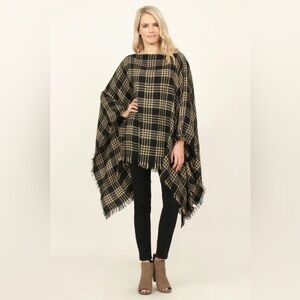 Plaid Fringe Hem Poncho
